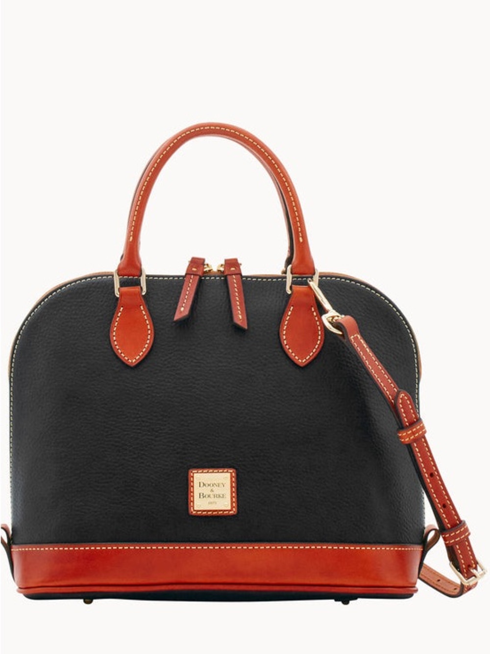 Dooney & Bourke Black Pebble Grain Zip Zip Satchel Tan Trim Excellent Condition